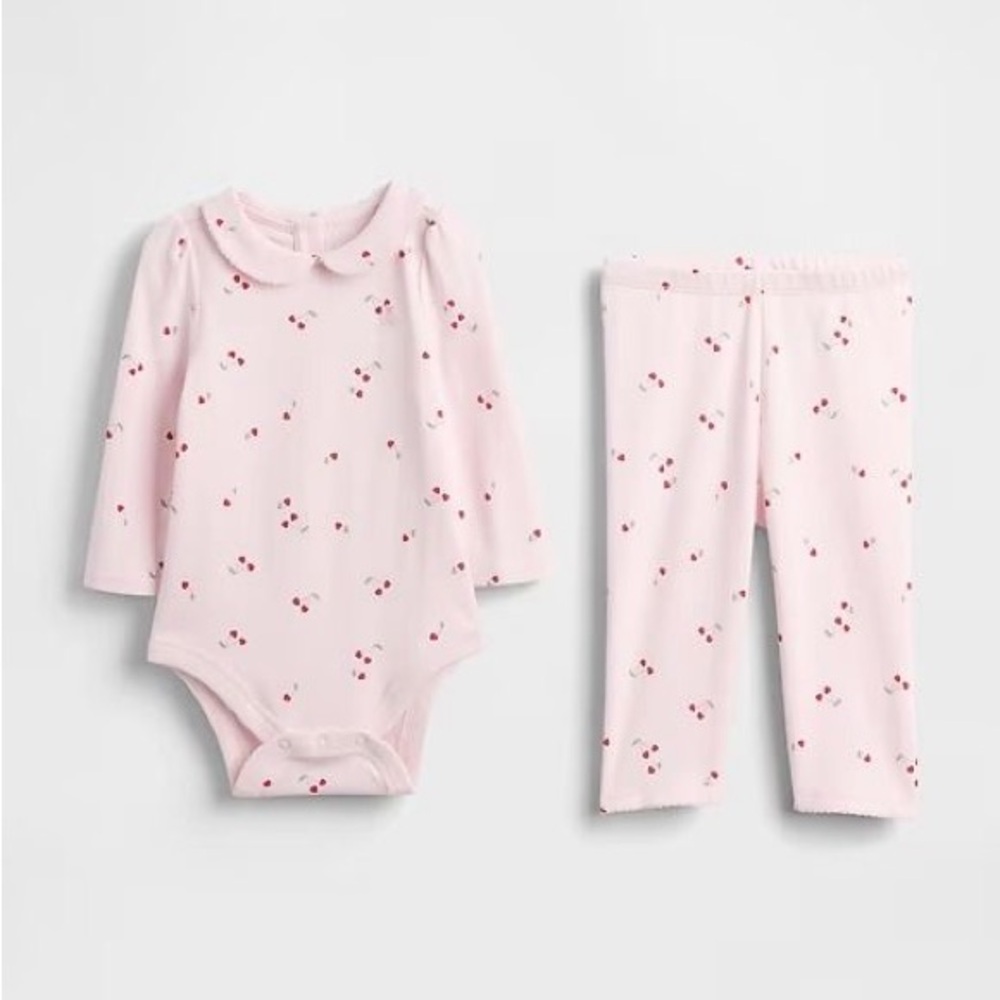 GAP Baby Pink Cherry Print Matching Bodysuit & Pants Set